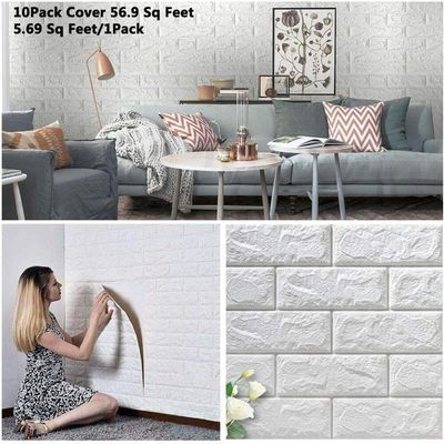 Papel Parede Painel 3d Tijolinho Branco Placa Auto Adesivo Revestimento Espuma 77x70cm Grande Autocolante Decoração