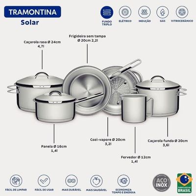 Jogo De Panelas Tramontina Solar Com Fervedor Em Inox 6 Peças