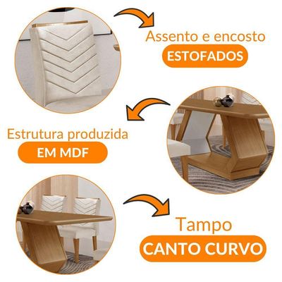 Mesa Sala De Jantar Alvorada 180cm E 6 Cadeiras Liz Moderna Veludo Creme/off White/imbuia