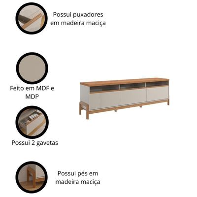 Rack Para Até 70 Polegadas 1 Porta E 2 Gavetas Elegance 2,13m Lukaliam Móveis Off White-jequitiba Off White-jequitiba