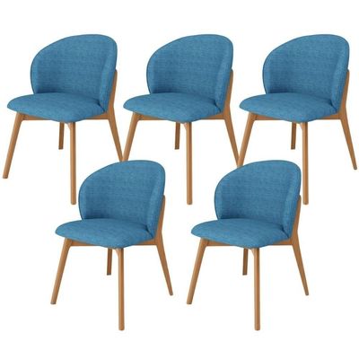 Kit 05 Cadeiras De Jantar E Estar Living Estofada Mia L02 Linho Azul - Lyam Decor