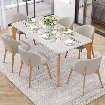 Kit 05 Cadeiras De Jantar E Estar Living Estofada Mia L02 Bouclê Creme - Lyam Decor