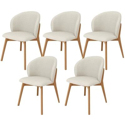 Kit 05 Cadeiras De Jantar E Estar Living Estofada Mia L02 Linho Champagne - Lyam Decor