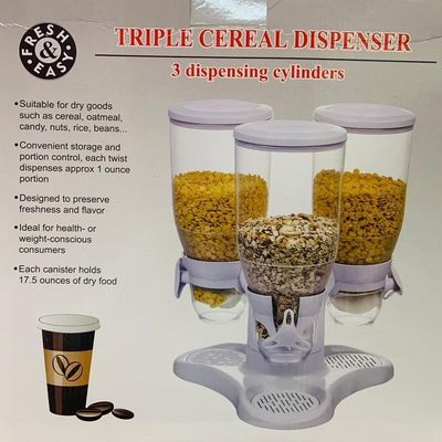 Dispenser Cereais Triplo Giratorio Porta Mantimentos E Alimentos Graos Com 3 Potes Mesa E Bancada