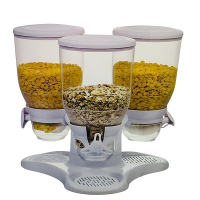 Dispenser Cereais Triplo Giratorio Porta Mantimentos E Alimentos Graos Com 3 Potes Mesa E Bancada