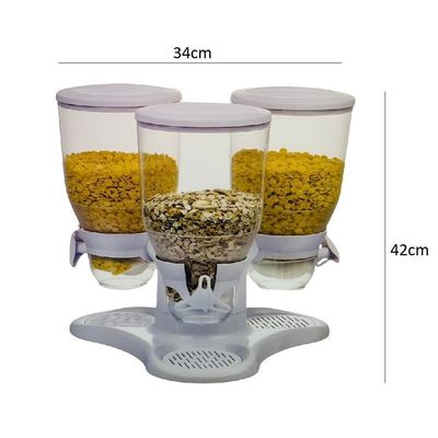 Dispenser Cereais Triplo Giratorio Porta Mantimentos E Alimentos Graos Com 3 Potes Mesa E Bancada