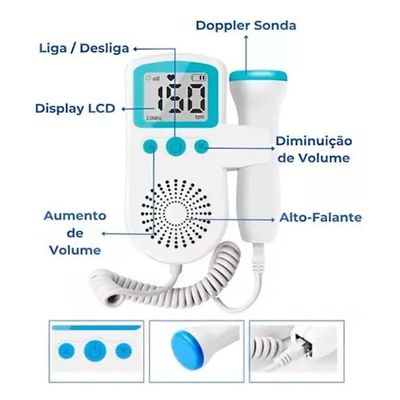 Monitor Fetal Doppler Aparelho Ouvir Coracao Do Bebe Ultrassom Batimentos Gravida Verde