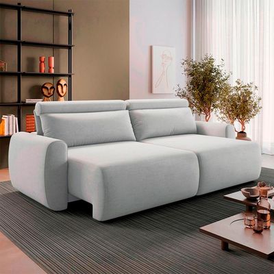 Sofá 4 Lugares Retrátil e Reclinável City Linho Cinza Claro 240 cm