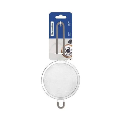 Peneira Tramontina Softta Cinza Aço Inox Com Cabo E Alça Em Silicone 12cm