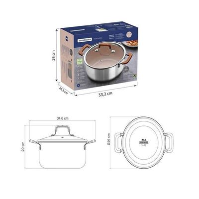 Caçarola Tramontina Romagna Aço Inox E Alumínio 24cm Com Revestimento Cerâmico Marfim