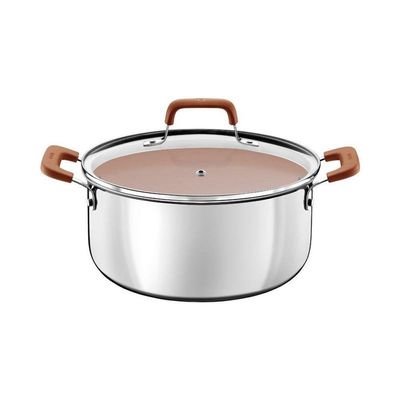 Caçarola Tramontina Romagna Aço Inox E Alumínio 24cm Com Revestimento Cerâmico Marfim