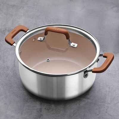 Caçarola Tramontina Romagna Aço Inox E Alumínio 24cm Com Revestimento Cerâmico Marfim