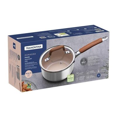 Panela Tramontina Romagna Aço Inox E Alumínio 16cm Com Revestimento Cerâmico Marfim