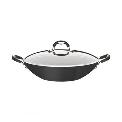 Wok Tramontina Mônaco Induction Em Alumínio Com Revestimento Antiaderente Starflon Premium Preto Com Tampa 32cm