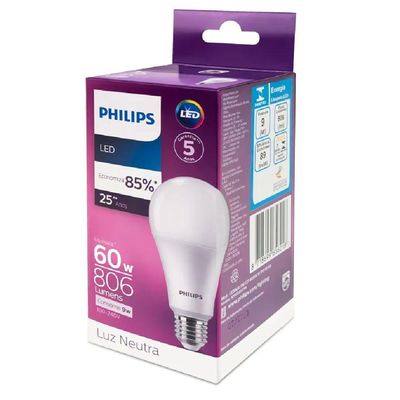 Lâmpada Led Bulbo A60 Bivolt 9 Watts 4000k 806lm - 929002037912 - Philips