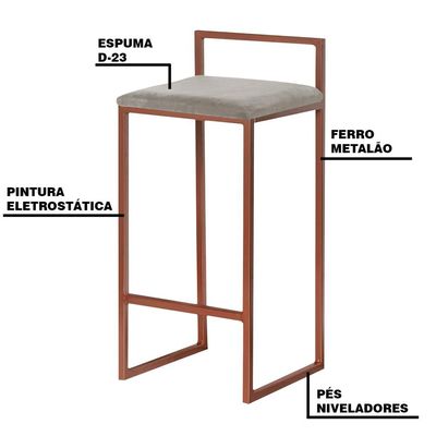 Banqueta Decorativa Selena Base Bronze Veludo Cinza - Gran Belo
