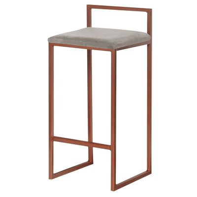 Banqueta Decorativa Selena Base Bronze Veludo Cinza - Gran Belo