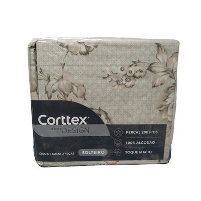 Jogo Cama Solteiro 3 Pc Algodão 200 Fios Home Design Corttex Geometrico Bege