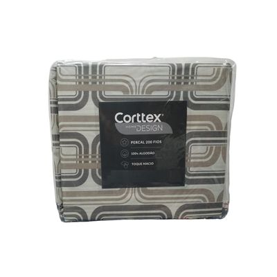 Jogo Cama Solteiro 3 Pc Algodão 200 Fios Home Design Corttex Geometrico Bege