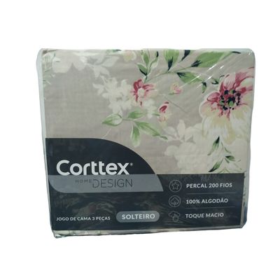 Jogo Cama Solteiro 3 Pc Algodão 200 Fios Home Design Corttex Geometrico Bege