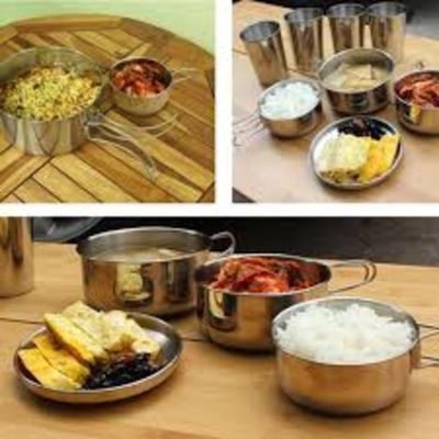 Kit Panelas Em Inox 8 Peças Para Camping, Viagem, Pesca E Praia Portátil E Resistente