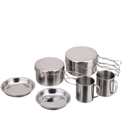 Kit Panelas Em Inox 8 Peças Para Camping, Viagem, Pesca E Praia Portátil E Resistente