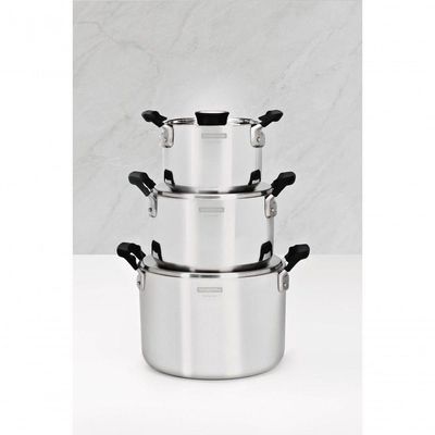 Jogo De Panelas Tramontina Grano Compact Aço Inox Corpo Triplo E Silicone Preto 3 Peças