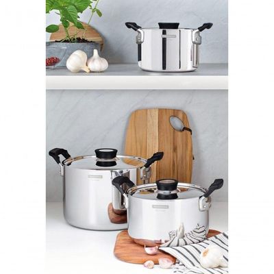 Jogo De Panelas Tramontina Grano Compact Aço Inox Corpo Triplo E Silicone Preto 3 Peças