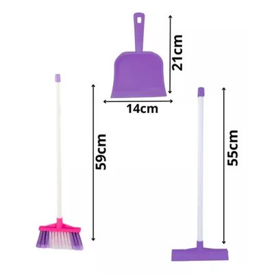 Kit Infantil Limpeza Pá, Vassoura e Rodo Rosa - Tateti 1202