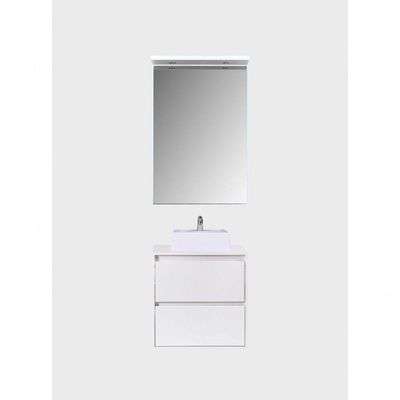 Gabinete Para Banheiro Com Cuba E Espelheira Com Led 60cm Mdf Branco Dubai - On Móveis
