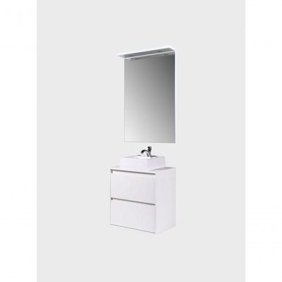 Gabinete Para Banheiro Com Cuba E Espelheira Com Led 60cm Mdf Branco Dubai - On Móveis