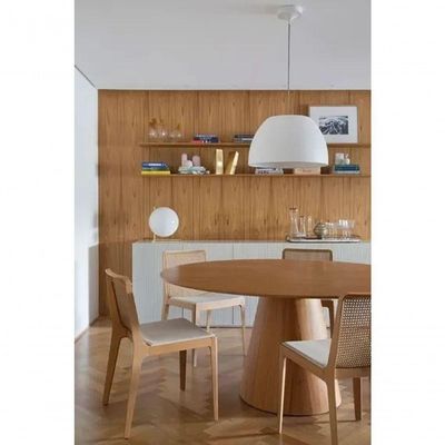 Mesa Cone Redonda 160cm Base Madeira Natural Tampo