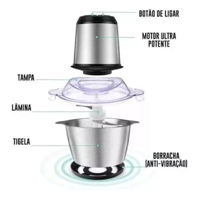 Processador Moedor Alimentos Elétrico Inox Com 4 Lâminas 2L 220V