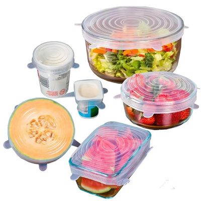 Kit 6 Tampas Ajustáveis Silicone Flexível Potes Panelas Kit Jogo Latas Tampa Redonda Quadrada Universal Lavável Reutilizável