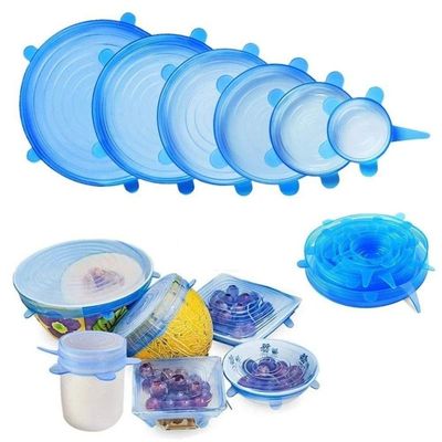 Kit 6 Tampas Ajustáveis Silicone Flexível Potes Panelas Kit Jogo Latas Tampa Redonda Quadrada Universal Lavável Reutilizável