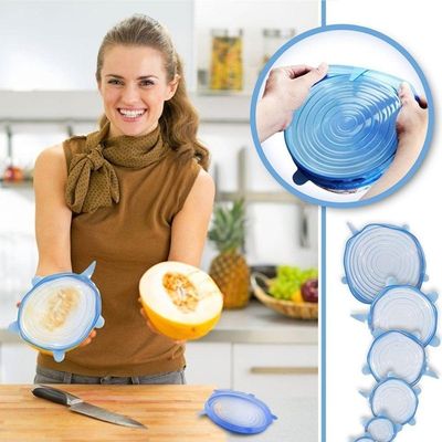 Kit 6 Tampas Ajustáveis Silicone Flexível Potes Panelas Kit Jogo Latas Tampa Redonda Quadrada Universal Lavável Reutilizável