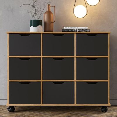 Nicho Organizador 9 Gavetas Com Rodízios Freijó/preto - Qmovi