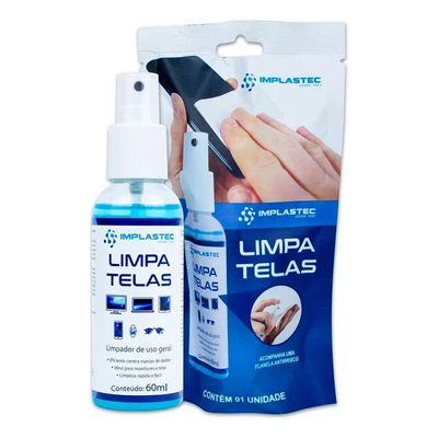 Limpa Telas Implastec, Limpeza De Notebooks, Tvs, Tablets, Monitores, Celular E Outros - 60ml