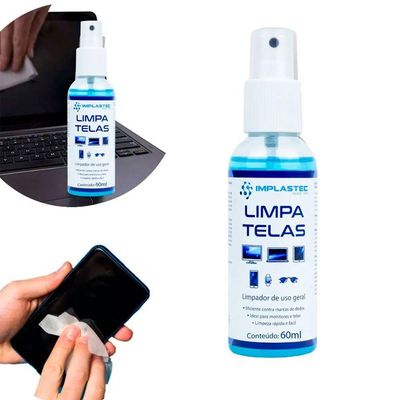 Limpa Telas Implastec, Limpeza De Notebooks, Tvs, Tablets, Monitores, Celular E Outros - 60ml