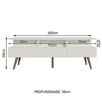Rack Para Tv Até 65 Polegadas Madesa Londres Com Pés Retro - Branco