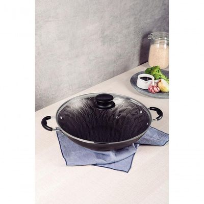 Wok Tramontina Paris 36cm Em Alumínio Com Revestimento Antiaderente Chumbo E Tampa De Vidro