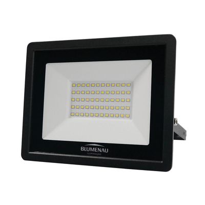 Kit 5 Refletor De Led Slim 50w Prova Dágua Preto Bivolt 3000k Quente
