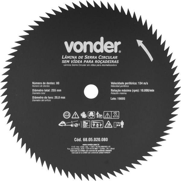 Lâmina Circular Para Roçadeira S- Videa 255x20,0x80 Vonder