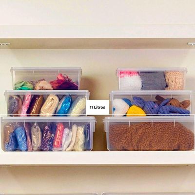 Kit 6 Caixas Herméticas Plásticas Empilháveis 11l Transparente