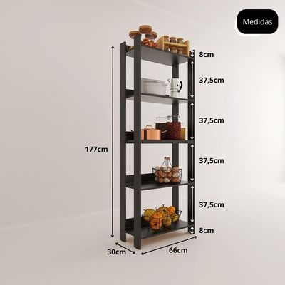 Armario Multiuso Organizador Para Cozinha Com Prateleiras Preto Preto