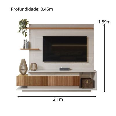 Estante Home Para Até 65 Polegadas Com 2 Portas Efeito Ripado 3d Off White Perolizado-jequitiba Off White Perolizado-jequitiba