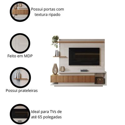Estante Home Para Até 65 Polegadas Com 2 Portas Efeito Ripado 3d Off White Perolizado-jequitiba Off White Perolizado-jequitiba