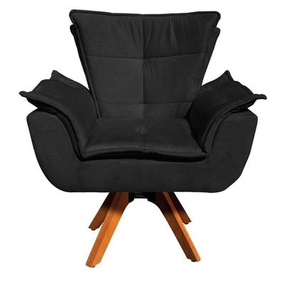 Kit 2 Poltronas Decorativas Sala De Estar Base Giratória Madeira Opla Suede Preto - Ibiza
