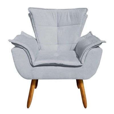 Kit 2 Poltronas Decorativas Sala De Estar Pés Palito Opla Suede Cinza - Ibiza