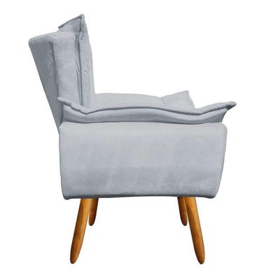 Kit 2 Poltronas Decorativas Sala De Estar Pés Palito Opla Suede Cinza - Ibiza
